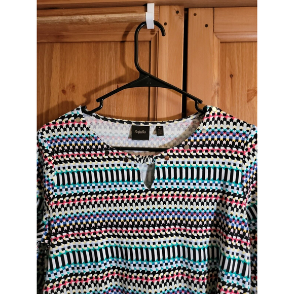 Rafaella Womens Shirt M Colorful Keyhole Neck Silver Rivets 3/4 Sleeves Cotton - Picture 3 of 6